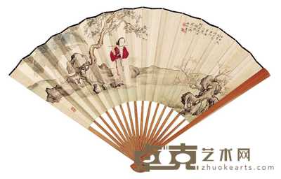 周以鸿 杨抚生 1944年作 仕女 行书 成扇 